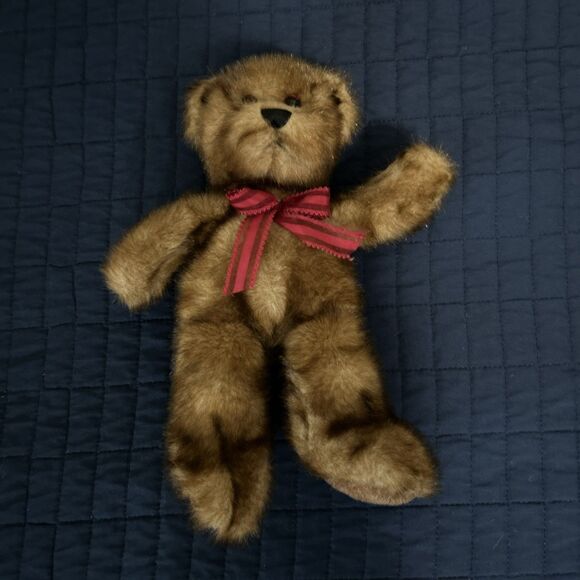 Aurora Brown Teddy Bear Red Ribbon Plush Frosted Stuffed Animal 13" - Picture 9 of 10